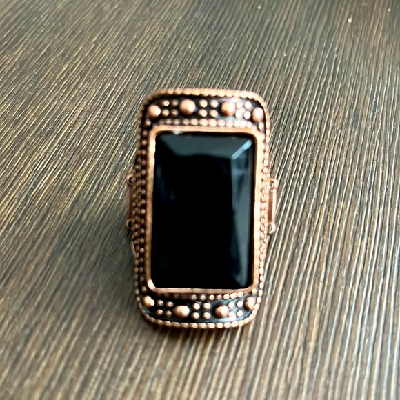Copper and black stone ring